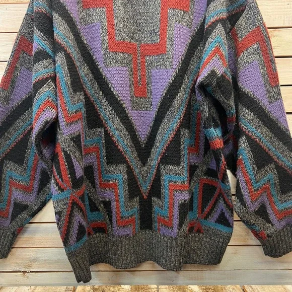 Vintage 90s Grandpa Sweater Southwestern Geometric Knit Oversized USA Made XL
